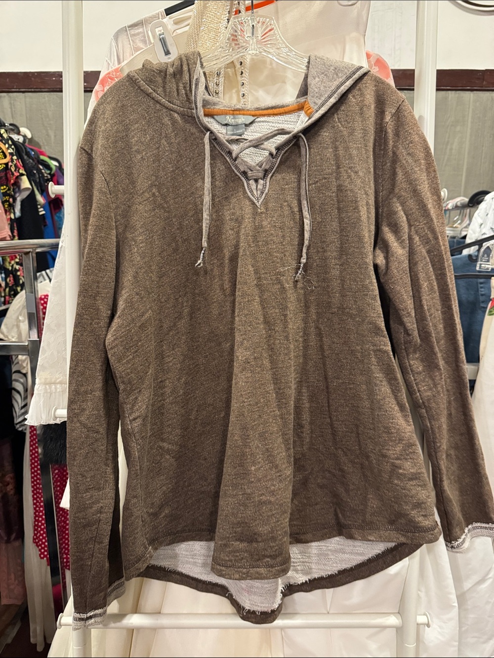 Natural Reflections chocolate Lace-Up Hooded Pullover